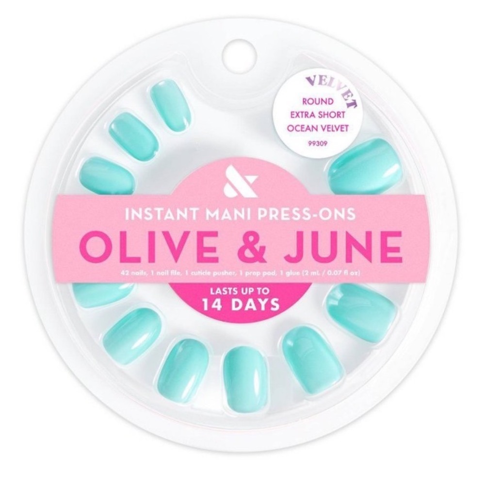 Olive & June Instant Mani Press-Ons Ocean Velvet Round Extra Short Nails New